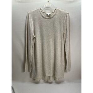 PureJill Tencel Lyocell Long Sleeve Tunic Pleated Back Neutral Tan Size Medium